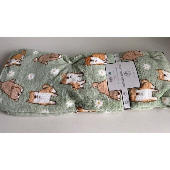 Cozy Companions Shiba Inu And Daisies Comfy Plush Soft Throw Blanket 60x70” NEW - Picture 7 of 12